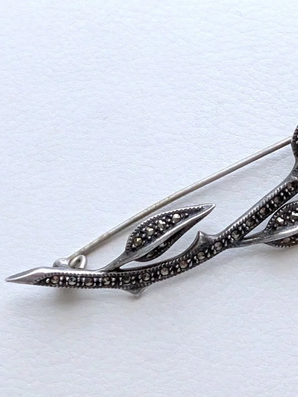 Beautiful Vintage Designer Sterling Silver 925 Marcasite Rose Flower Brooch Pin